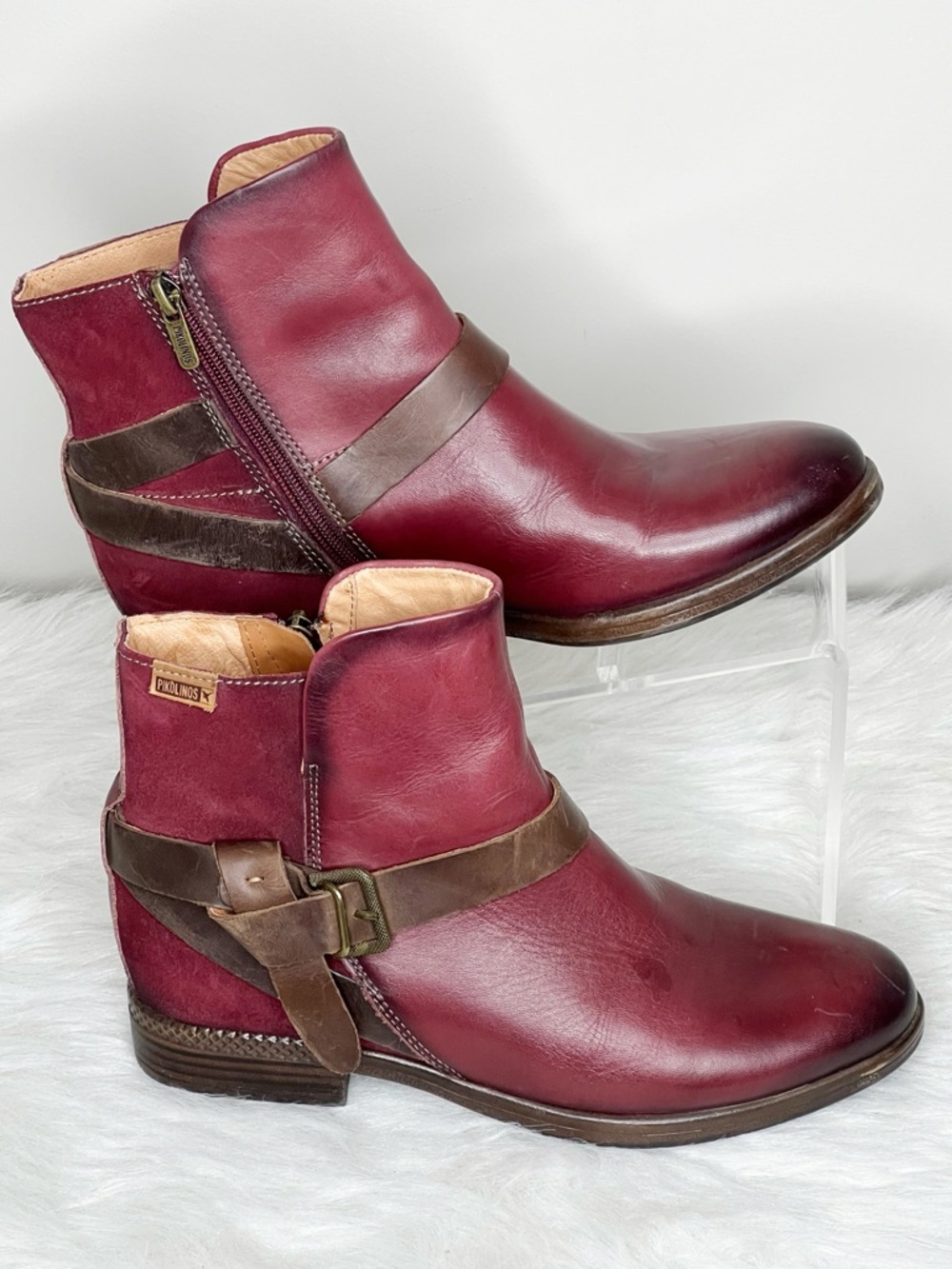 Pikolinos Ordino Leather Ankle Boots In Garnet Size 38/ 7.5-8